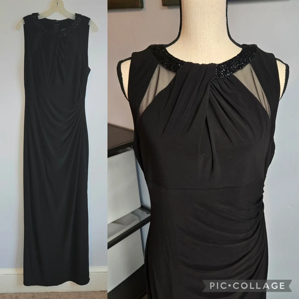 Lauren Ralph Lauren Black Maxi Dress with Beaded Neckline - Picture 1 of 9